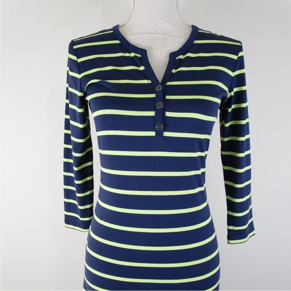 J. McLaughlin Henley Dress Blue Green Stripe Size Medium - Picture 3 of 11